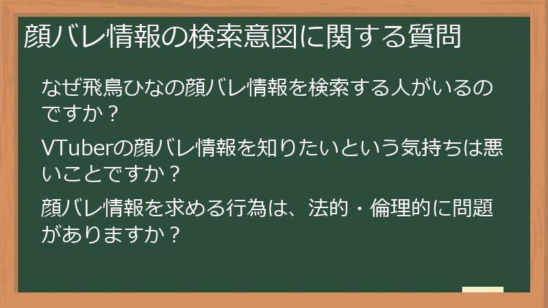 顔バレ情報の検索意図に関する質問