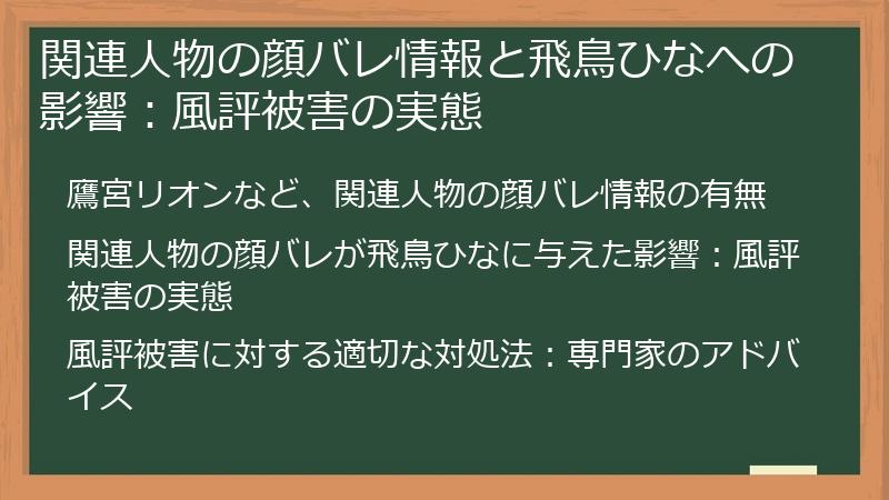 関連人物の顔バレ情報と飛鳥ひなへの影響：風評被害の実態