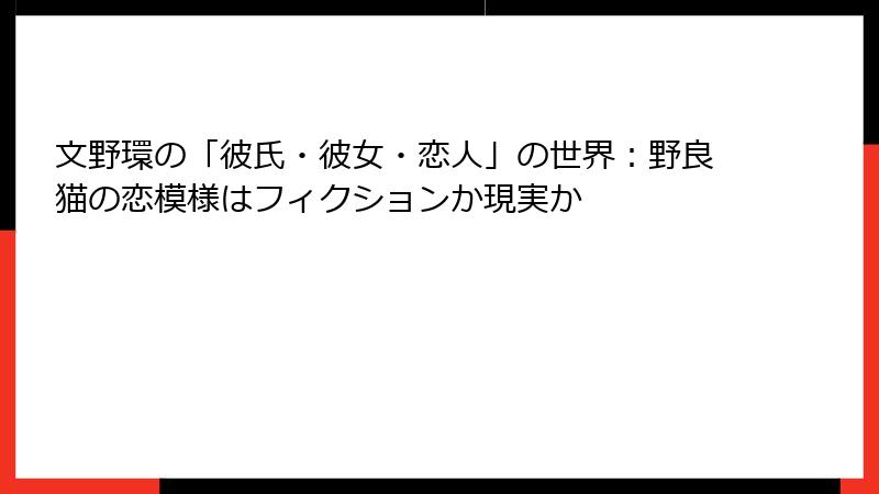 文野環の「彼氏・彼女・恋人」の世界：野良猫の恋模様はフィクションか現実か
