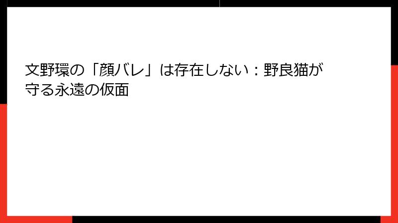 文野環の「顔バレ」は存在しない：野良猫が守る永遠の仮面