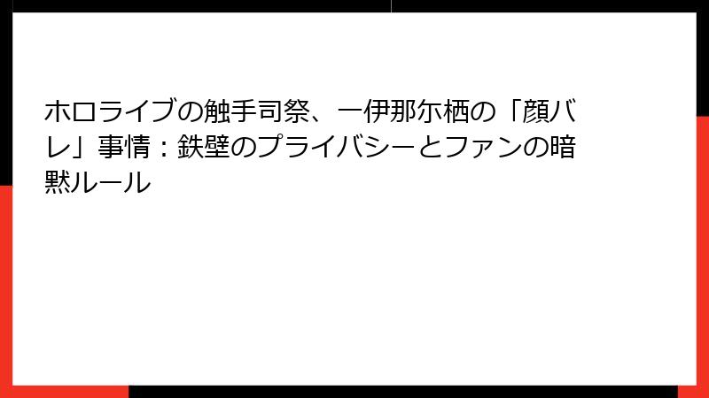 ホロライブの触手司祭、一伊那尓栖の「顔バレ」事情:鉄壁のプライバシーとファンの暗黙ルール