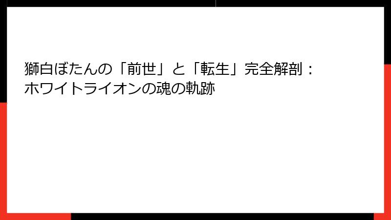 獅白ぼたんの「前世」と「転生」完全解剖：ホワイトライオンの魂の軌跡