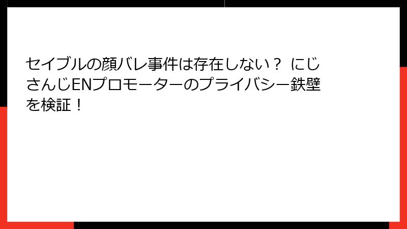 セイブルの顔バレ事件は存在しない？ にじさんじENプロモーターのプライバシー鉄壁を検証！