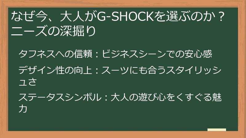 なぜ今、大人がG-SHOCKを選ぶのか？ニーズの深掘り