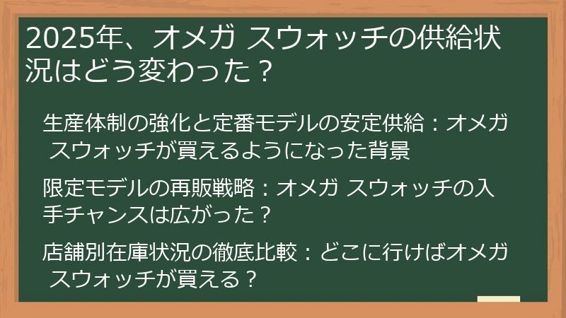2025年、オメガ スウォッチの供給状況はどう変わった？