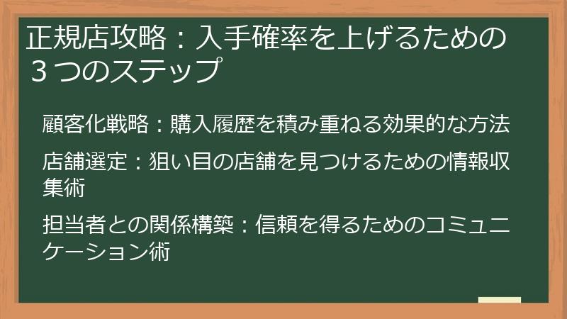 正規店攻略：入手確率を上げるための３つのステップ