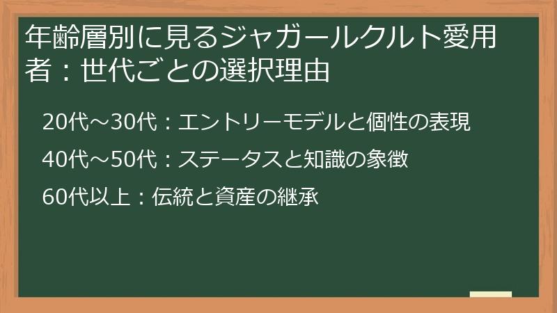 年齢層別に見るジャガールクルト愛用者：世代ごとの選択理由