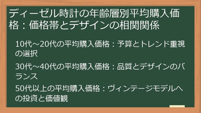 ディーゼル時計の年齢層別平均購入価格：価格帯とデザインの相関関係