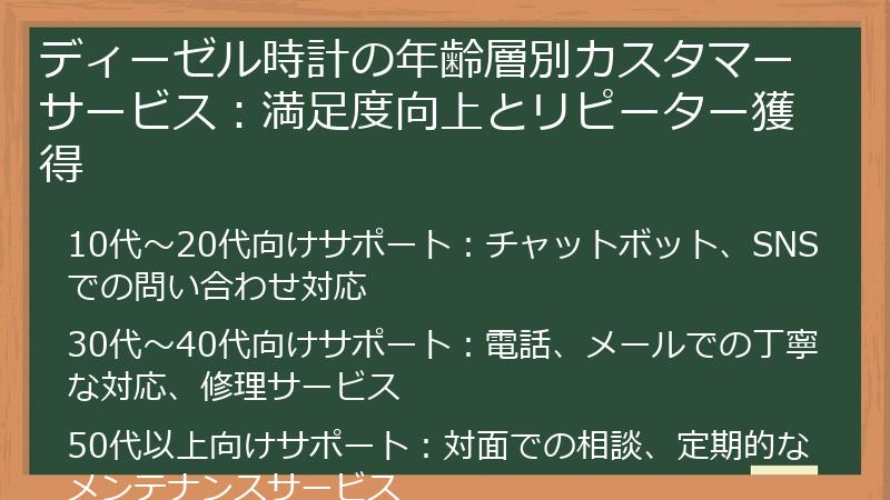 ディーゼル時計の年齢層別カスタマーサービス：満足度向上とリピーター獲得