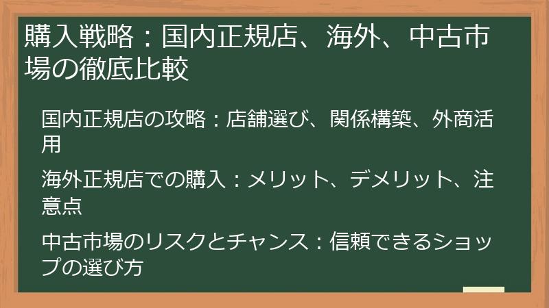 購入戦略：国内正規店、海外、中古市場の徹底比較