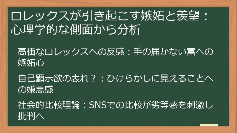 ロレックスが引き起こす嫉妬と羨望：心理学的な側面から分析