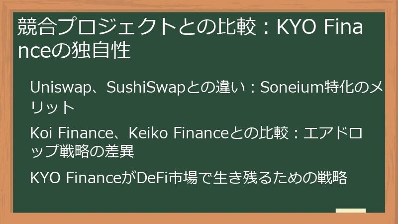 競合プロジェクトとの比較：KYO Financeの独自性
