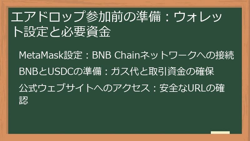 エアドロップ参加前の準備：ウォレット設定と必要資金