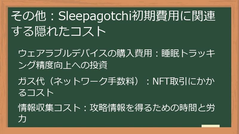 その他：Sleepagotchi初期費用に関連する隠れたコスト