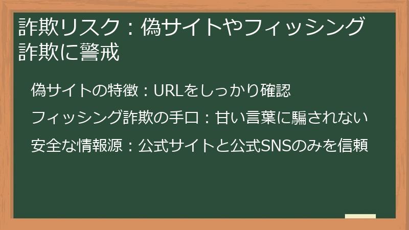 詐欺リスク：偽サイトやフィッシング詐欺に警戒