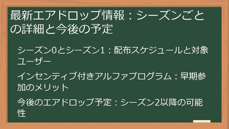 最新エアドロップ情報：シーズンごとの詳細と今後の予定