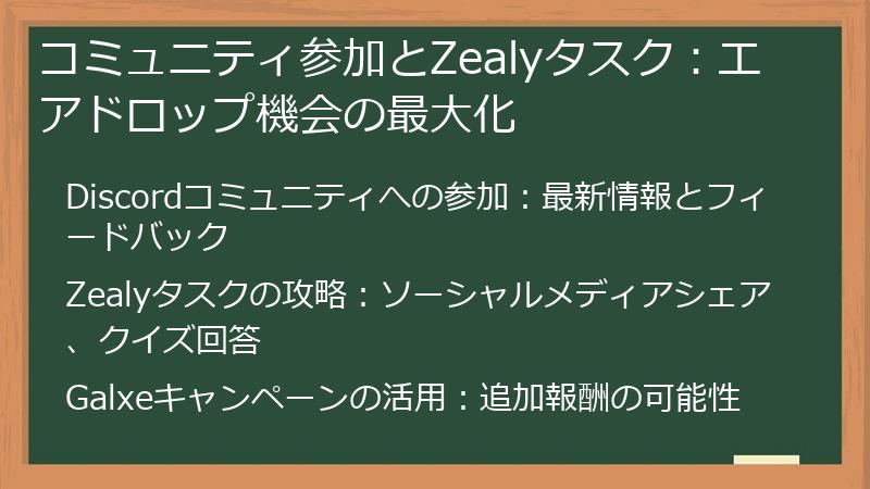 コミュニティ参加とZealyタスク：エアドロップ機会の最大化