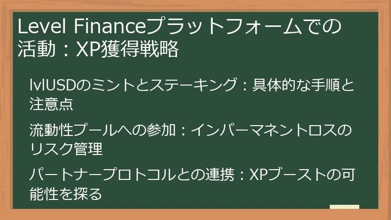 Level Financeプラットフォームでの活動：XP獲得戦略