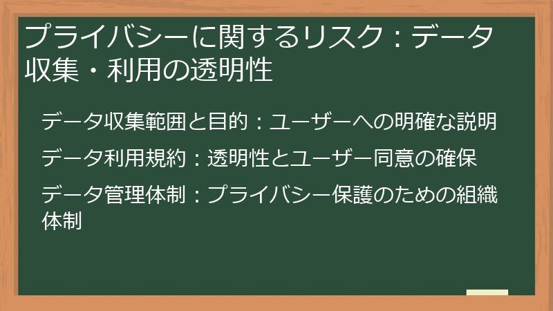 プライバシーに関するリスク：データ収集・利用の透明性