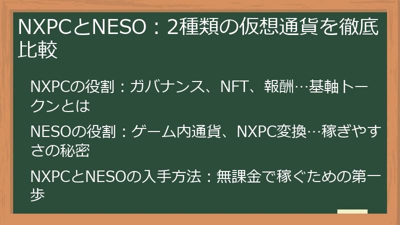 NXPCとNESO：2種類の仮想通貨を徹底比較