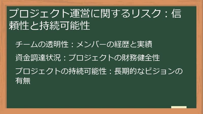 プロジェクト運営に関するリスク：信頼性と持続可能性