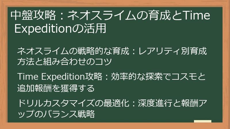 中盤攻略：ネオスライムの育成とTime Expeditionの活用