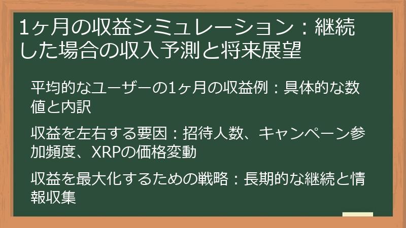 1ヶ月の収益シミュレーション：継続した場合の収入予測と将来展望