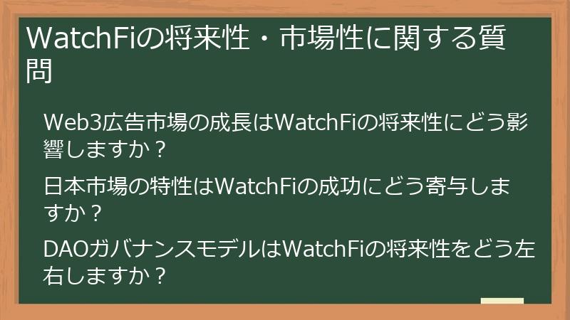 WatchFiの将来性・市場性に関する質問