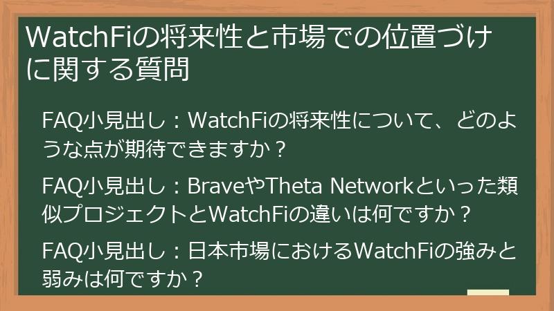WatchFiの将来性と市場での位置づけに関する質問