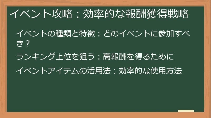 イベント攻略：効率的な報酬獲得戦略