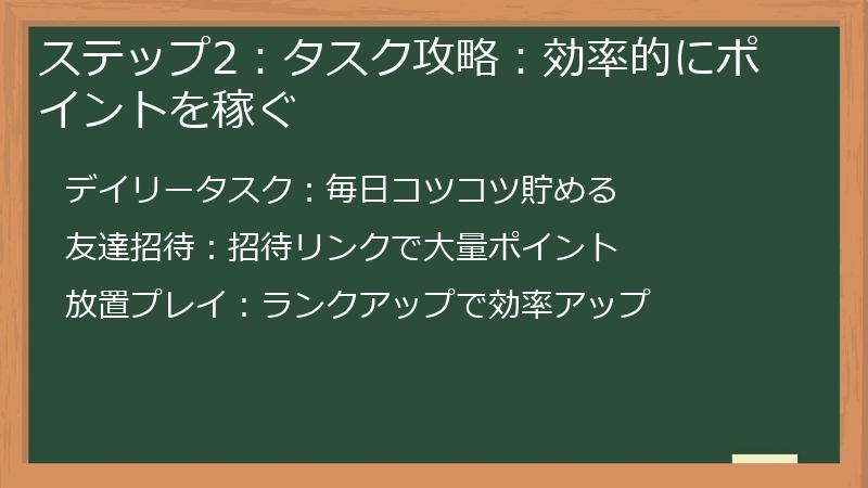 ステップ2：タスク攻略：効率的にポイントを稼ぐ