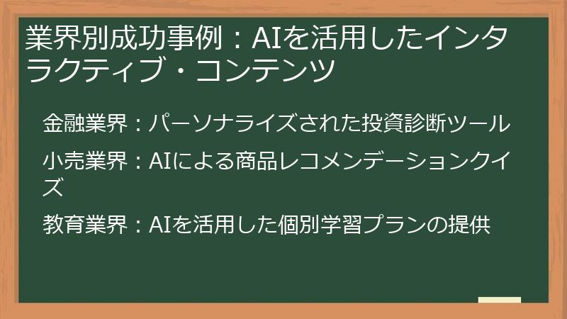 業界別成功事例：AIを活用したインタラクティブ・コンテンツ