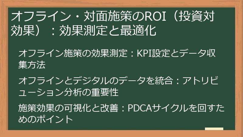 オフライン・対面施策のROI（投資対効果）：効果測定と最適化