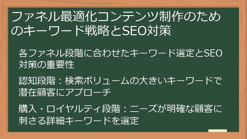 ファネル最適化コンテンツ制作のためのキーワード戦略とSEO対策