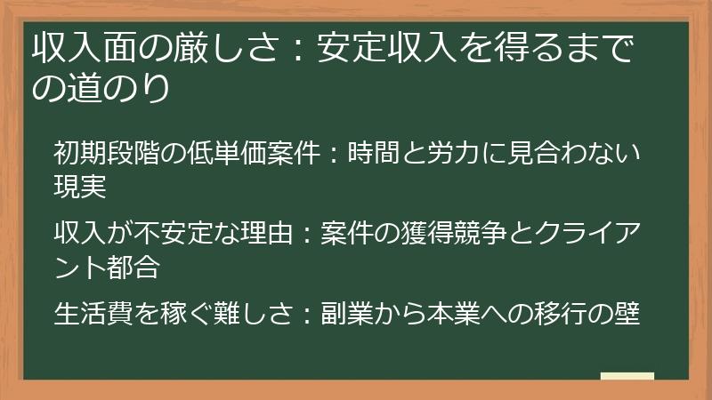 収入面の厳しさ：安定収入を得るまでの道のり