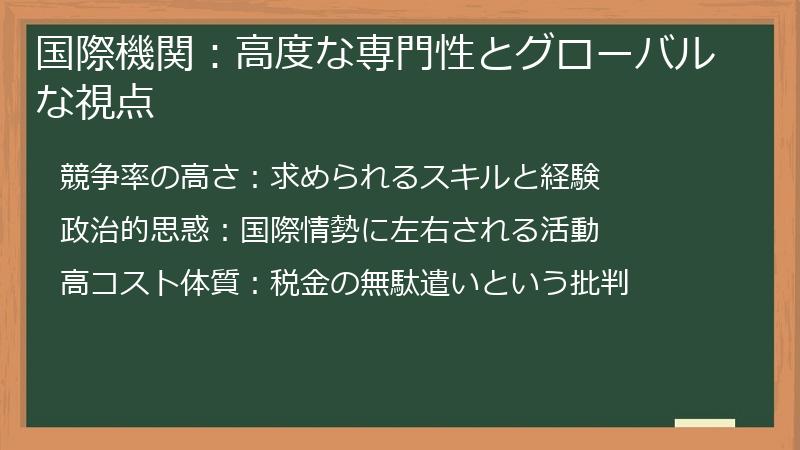 国際機関：高度な専門性とグローバルな視点