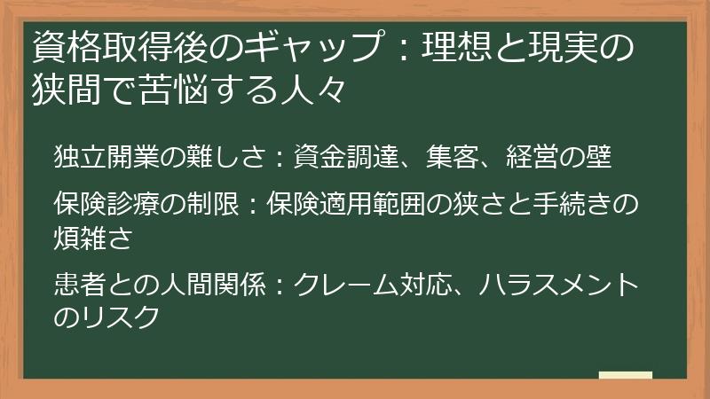 資格取得後のギャップ：理想と現実の狭間で苦悩する人々