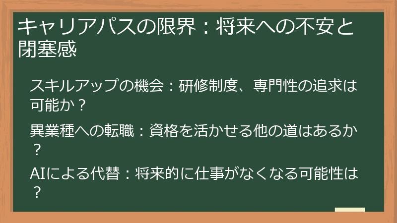 キャリアパスの限界：将来への不安と閉塞感