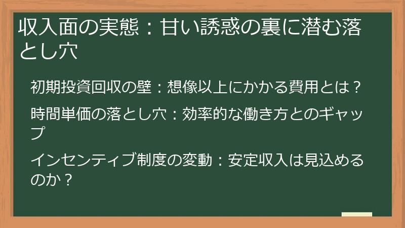 収入面の実態：甘い誘惑の裏に潜む落とし穴