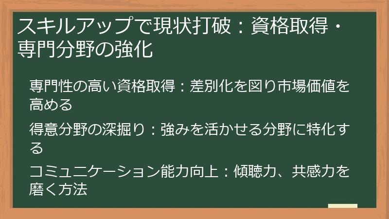 スキルアップで現状打破：資格取得・専門分野の強化