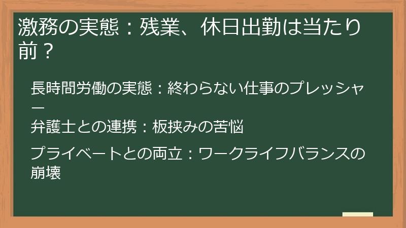 激務の実態：残業、休日出勤は当たり前？