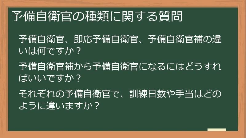 予備自衛官の種類に関する質問