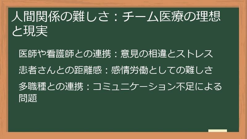人間関係の難しさ：チーム医療の理想と現実