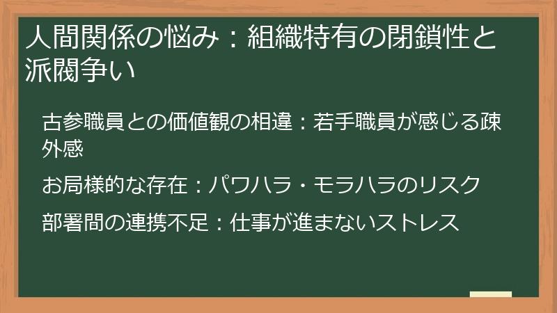 人間関係の悩み：組織特有の閉鎖性と派閥争い