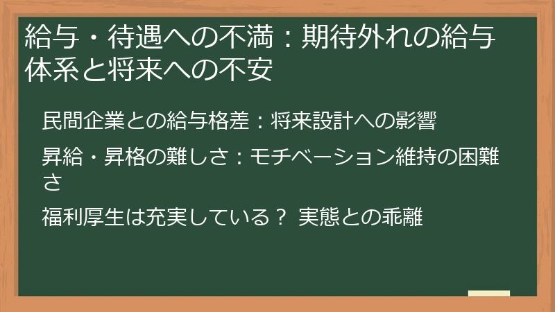 給与・待遇への不満：期待外れの給与体系と将来への不安
