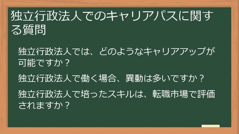 独立行政法人でのキャリアパスに関する質問