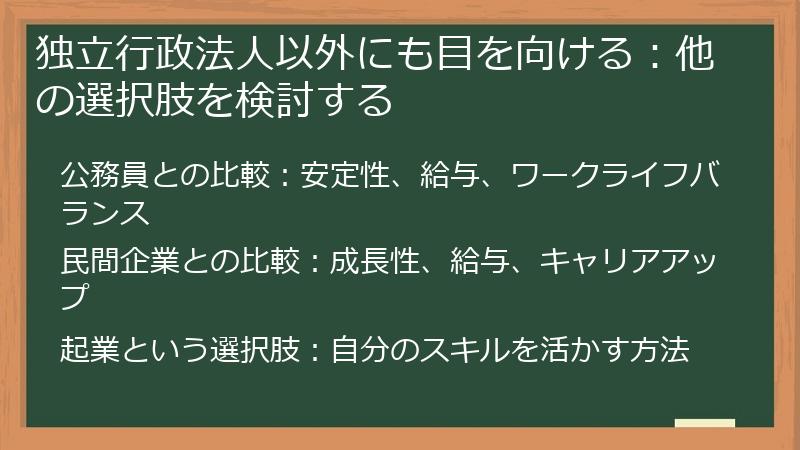 独立行政法人以外にも目を向ける：他の選択肢を検討する