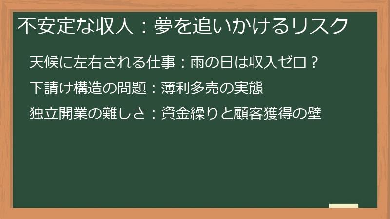 不安定な収入：夢を追いかけるリスク